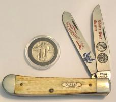 New in Display Case Burnt White Trapper and 1930 Silver Standing Liberty Quarter