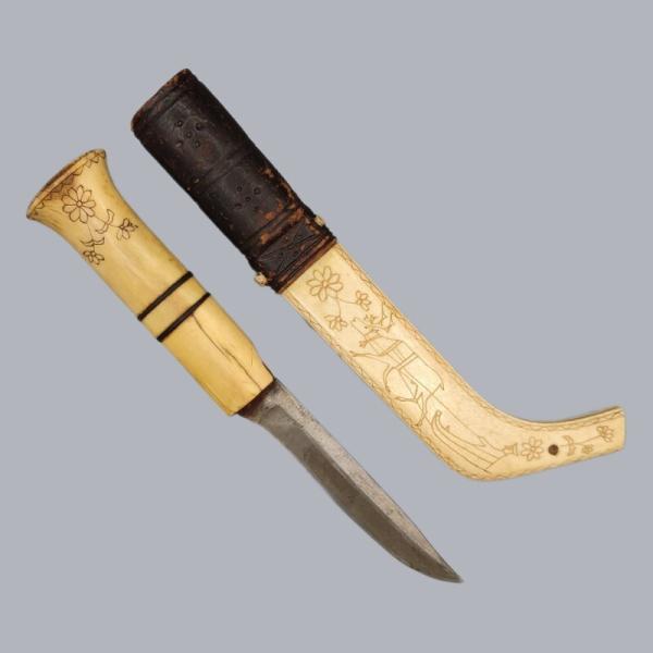 Antique 1920s Sami Knife Unna Niibas Puukko with Reindeer Horn Handle #B067