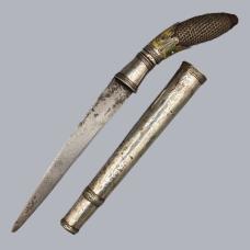 Antique 1800s Burmese Dha Hmyaung Dahmjaun Dagger Knife Silver and Enamel #8767