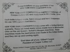 New York Knife Co Genuine Stag Matteawan Barlow Knife By Cooper Cutlery M2506-S USA Made  