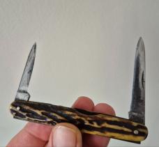 3 1/4" Vintage Garrett Strand 2-Blade Pen Knife, Very nice Stag Handles, Sheffield