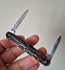 3 1/4" Vintage Garrett Strand 2-Blade Pen Knife, Very nice Stag Handles, Sheffield
