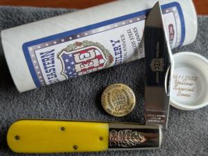 Great Eastern #86 Yellow Sawcut Bone Boomtown Barlow Knife 861125 SS GEC