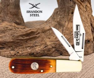 QUEEN CUTLERY POCKET KNIFE - AMBER BONE BARLOW - QAWB281 - 35quot CLOSED - USA