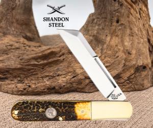 Queen Large Barlow Slip Joint Burnt Folding 1095HC Wharncliffe Pocket Knife H180