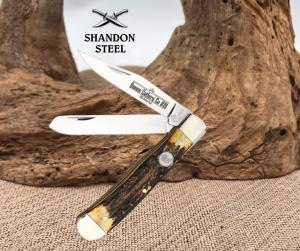 QUEEN CUTLERY KNIFE - STAG TRAPPER - QGSH54 - CS BLADES - 413quot CLOSED - USA