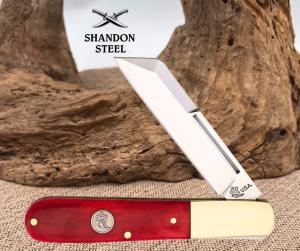 Queen Barlow Wharncliffe Red Smooth Handle 1095HC Steel Pocket Knife - QRSB180