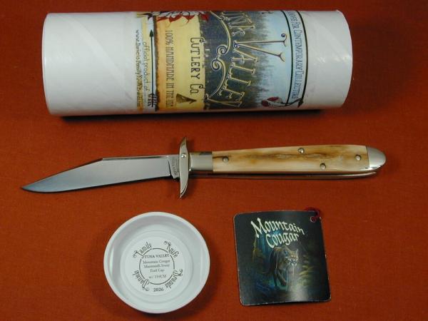 Tuna Valley Cutlery Mammoth Ivory Mountain Cougar Swing Guard Knife Rare 1 of 15 COA Made USA Tuna Valley Cutlery Mammoth Ivory Mountain Cougar Swing Guard Knife Rare 1 of 15 COA Made USA