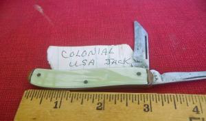 VINTAGE COLONIAL USA JACK WITH TIP BOLSTERS CELLUOID SCALES 3quot TIP BOLSTERS NOT USED UP 