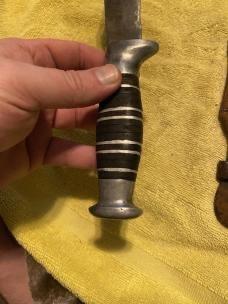 WWII Theater-Made Fighting Knife – Clip Point Blade – Leather & Aluminum Grip