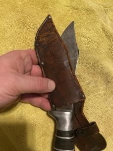 WWII Theater-Made Fighting Knife – Clip Point Blade – Leather & Aluminum Grip
