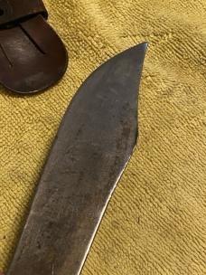 WWII Theater-Made Fighting Knife – Clip Point Blade – Leather & Aluminum Grip