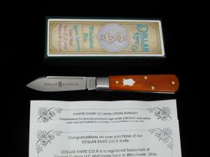 Dollar Knife Co. Smooth Orange Camel Bone with White Shield Jack Knife by Cooper Cutlery USA OCB-WS