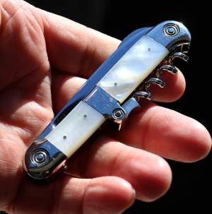 Unused salesman sample pearl bar knife. Mint. 1880’s, F. Herder, Germany. Completely original