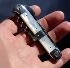 Unused salesman sample pearl bar knife. Mint. 1880’s, F. Herder, Germany. Completely original