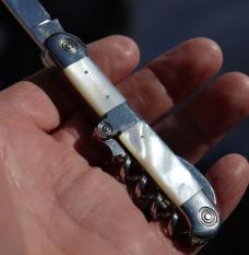 Unused salesman sample pearl bar knife. Mint. 1880’s, F. Herder, Germany. Completely original