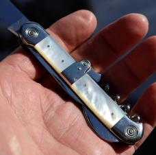 Unused salesman sample pearl bar knife. Mint. 1880’s, F. Herder, Germany. Completely original