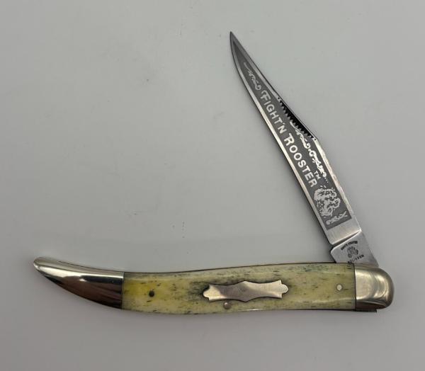 Frank Buster Fight'n Rooster 5" Yellow Bone Toothpick Reverse Etch