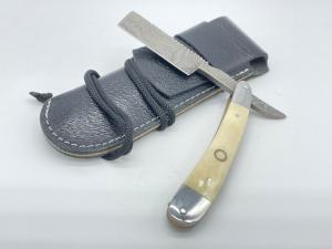 Custom Handmade Damascus Bone Folding Razor IN SHEATH