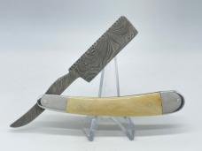 Custom Handmade Damascus Bone Folding Razor IN SHEATH