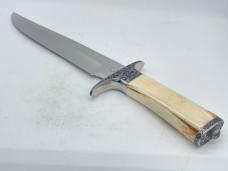DENNIS E. FRIEDLY Custom Handmade Walrus Ivory Engraved Bowie w/ Sheath
