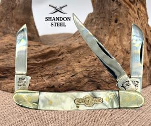 GERMAN BULL BRAND Faux Pearl Cracked Ice 3 Blade Stockman Pocket Knife (160)