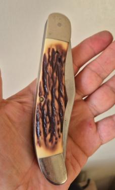 5 1/4" Kabar 1184 USA Imitation Stag Folding Hunter Knife