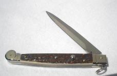A.G.A CAMPOLIN 12" SICILIANO FIGHTING KNIFE GENUINE STAG 4 MIL BLADE RING PULL NICKEL/S BOLSTERS