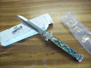 A. G. A. Campolin Maniago, Italy Maltese Cross Bayonet 9 Inch Real Abalone Shell UNUSED W/Box