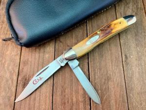 Case Red Letter Jack Knife #52087 Stag Red Blade Etch 1978 Note: Pin Crack 