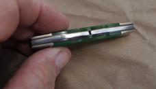 RR Texas Long Horn Green Bone 3" Closed Mint NOS Fancy Shamrock Bolsters Horse Shoe Shield 