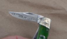 RR Texas Long Horn Green Bone 3" Closed Mint NOS Fancy Shamrock Bolsters Horse Shoe Shield 