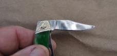 RR Texas Long Horn Green Bone 3" Closed Mint NOS Fancy Shamrock Bolsters Horse Shoe Shield 