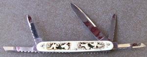 Antique 1776 - 1876 Centennial H BOKER 5 blade Pocket Knife carved ivory handles amp file decorated