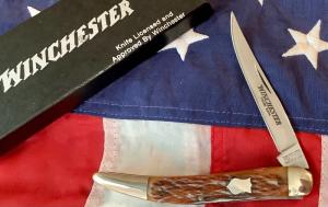 1987 Winchester Medium Toothpick w/ Nice Brown Bone Handles -NOS in Orig box