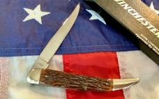 1987 Winchester Medium Toothpick w/ Nice Brown Bone Handles -NOS in Orig box