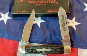 1988 Winchester Heavy Duty 4” Moose Knife (Mdl 2880 1/2) w Nice Brown Bone Handles. -NOS in Orig Box