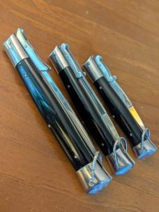 TRIO OF RIZZUTO ESTILETO STILETTO SWINGUARD SWITCHBLADES, SMALL 7.5", MEDIUM 8.8", LARGE 10.25"