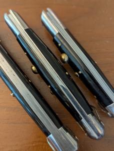 TRIO OF RIZZUTO ESTILETO STILETTO SWINGUARD SWITCHBLADES, SMALL 7.5", MEDIUM 8.8", LARGE 10.25"