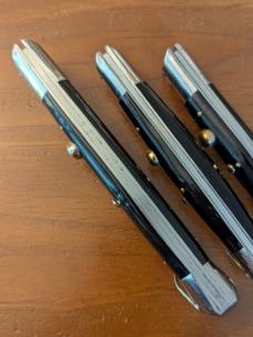 TRIO OF RIZZUTO ESTILETO STILETTO SWINGUARD SWITCHBLADES, SMALL 7.5", MEDIUM 8.8", LARGE 10.25"