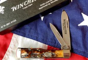 1991 Winchester GunStock Knife (Mdl# 2851 S) w/ Great Stag Handles -NOS in Orig box
