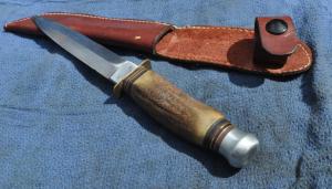 Kuno Ritter Dagger Stag Handle Full Tang Short Brass Guard Pre Hubertus Pre 1950 10 14quot OAL Leather