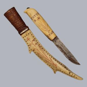 Antique 1920s Finnish Sami Puukko Knife Reindeer Horn Hackman Blade #8797