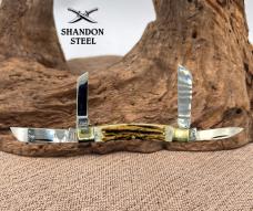 BUCK CREEK 4 BLADE CONGRESS STAG HANDLES GERMAN CARBON STEEL HANDMADE KNIFE (64)
