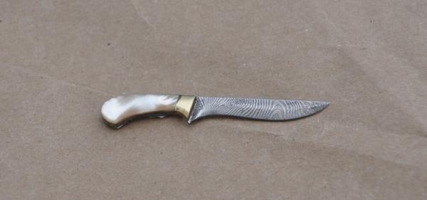 Ken C. Largin/Kelgin Minature Damascus Abalone Shell BrassGuard 2" OAL Mint Never Hunted With!