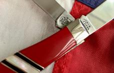 Case xx 2003? Trapper -Red Handles with Mother of Pearl Band Mid Handle (Mdl# EX254 SS) -NOS
