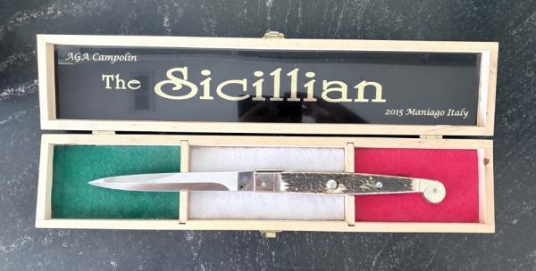 AGA Campolin 16 Inch Sicilian Switchblade Knife, Rare Picklock, Presentation Box, Italy