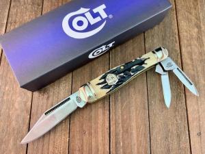 Colt Gunstock Split Backspring Whittler Black Bone Stag