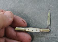 Buck Cutlery Co. Germany Pre 1891 Tariff Tux Pearl 2 1/2" Closed 2 Bl Sharp Snap Both Ways