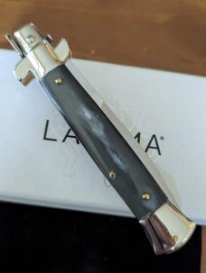 NIB Walt's Latama 23cm/9-inch 5mm Bayo Picklock Brazilian Horn Flat Guard/Button Red Dot Automatic 